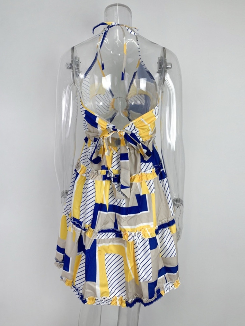 Colorful Print Halter Neck Ruffle Mini Dress - Picture 9 of 16